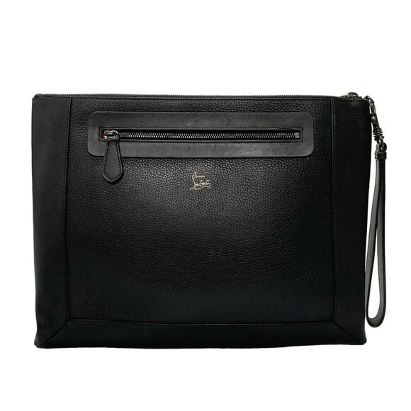 Auth CHRISTIAN LOUBOUTIN Peter Pouch Black Leather Clutch Bag - Picture 2 of 16